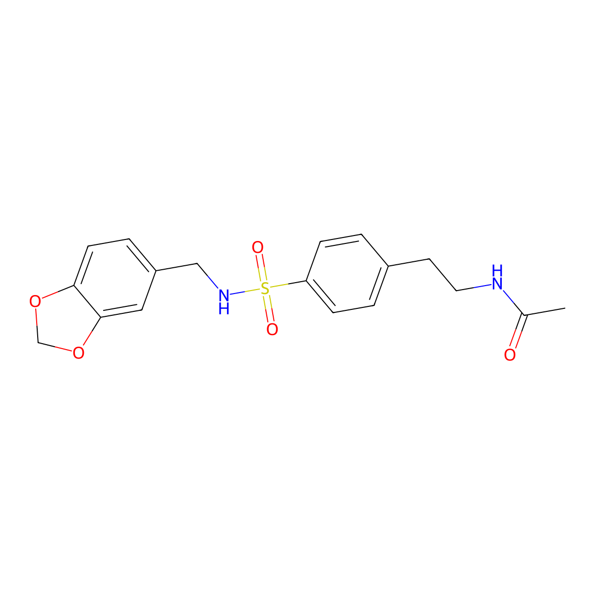 N-[2-[4-(1,3-benzodioxol-5-ylmethylsulfamoyl)phenyl]ethyl]acetamide molecular structure, CAS 345988-80-9