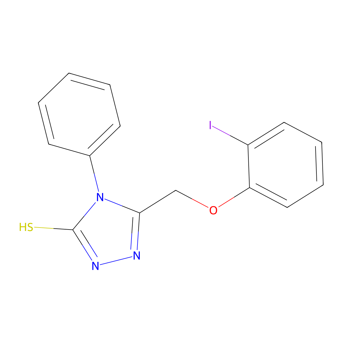 5-[(2-iodophenoxy)methyl]-4-phenyl-4H-1,2,4-triazole-3-thiol molecular structure, CAS 345989-01-7