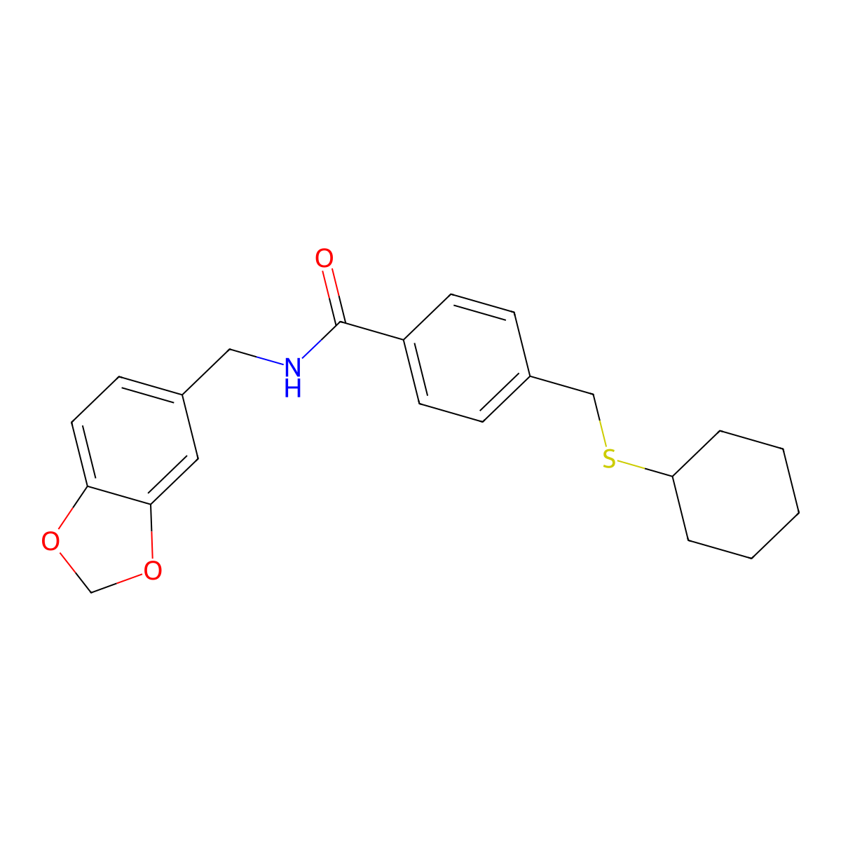 N-(1,3-benzodioxol-5-ylmethyl)-4-(cyclohexylsulfanylmethyl)benzamide molecular structure, CAS 345989-16-4