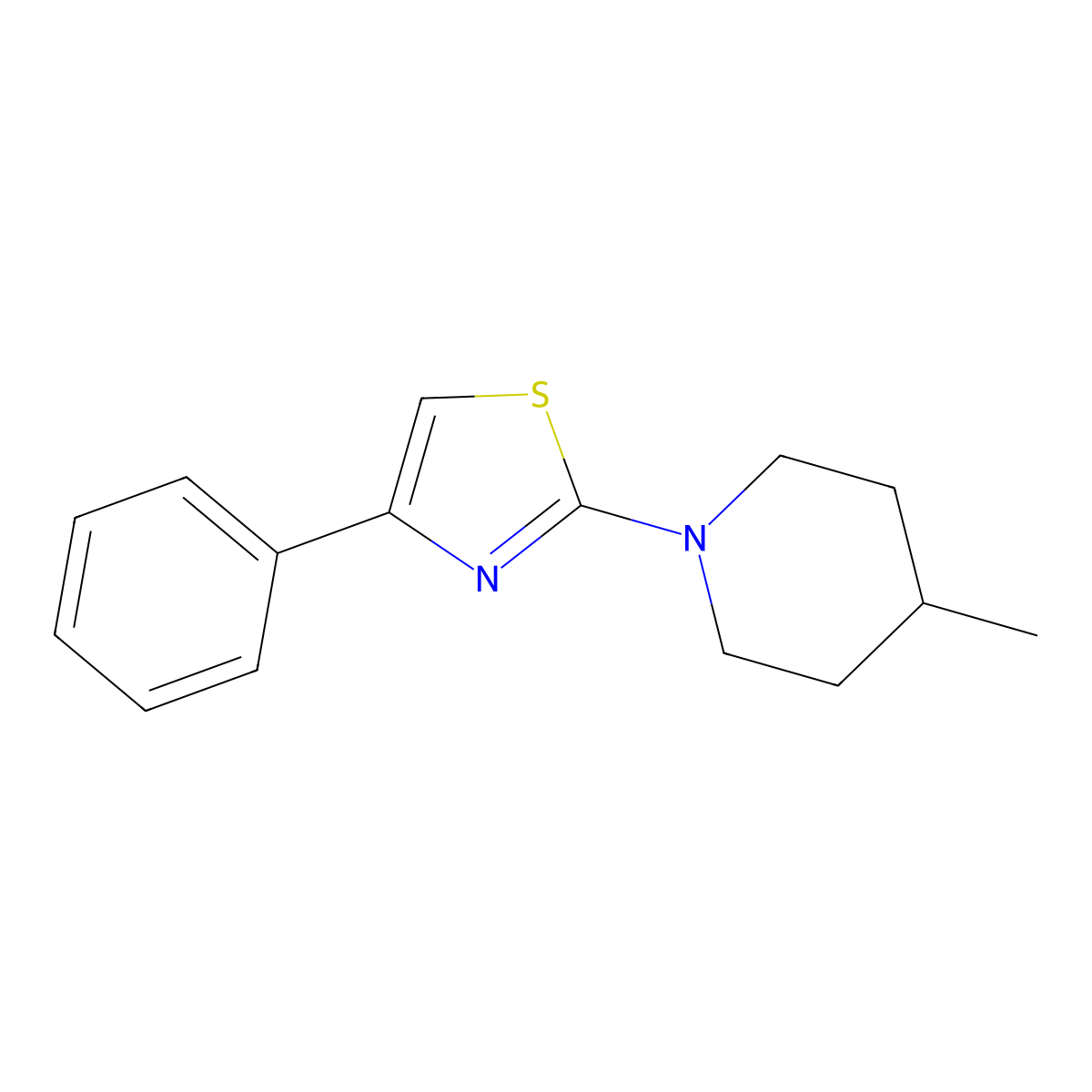 2-(4-Methylpiperidin-1-yl)-4-phenylthiazole molecular structure, CAS 345990-52-5
