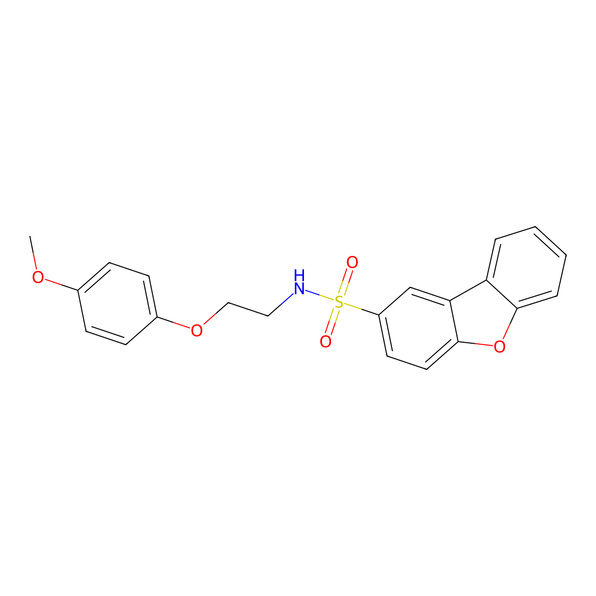 N-[2-(4-methoxyphenoxy)ethyl]dibenzofuran-2-sulfonamide molecular structure, CAS 345990-77-4