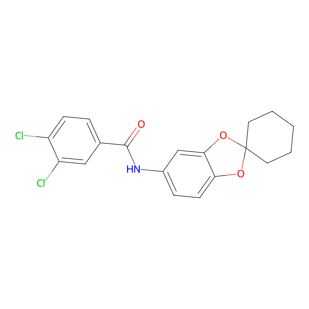 3,4-dichloro-N-spiro[1,3-benzodioxole-2,1'-cyclohexan]-5-ylbenzamide molecular structure, CAS 345990-84-3