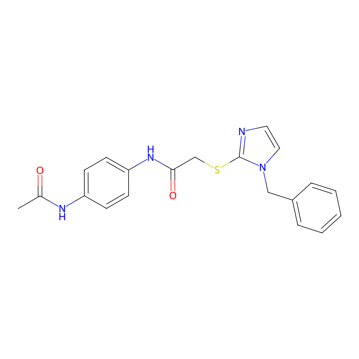 N-(4-acetamidophenyl)-2-(1-benzylimidazol-2-yl)sulfanylacetamide molecular structure, CAS 345991-17-5