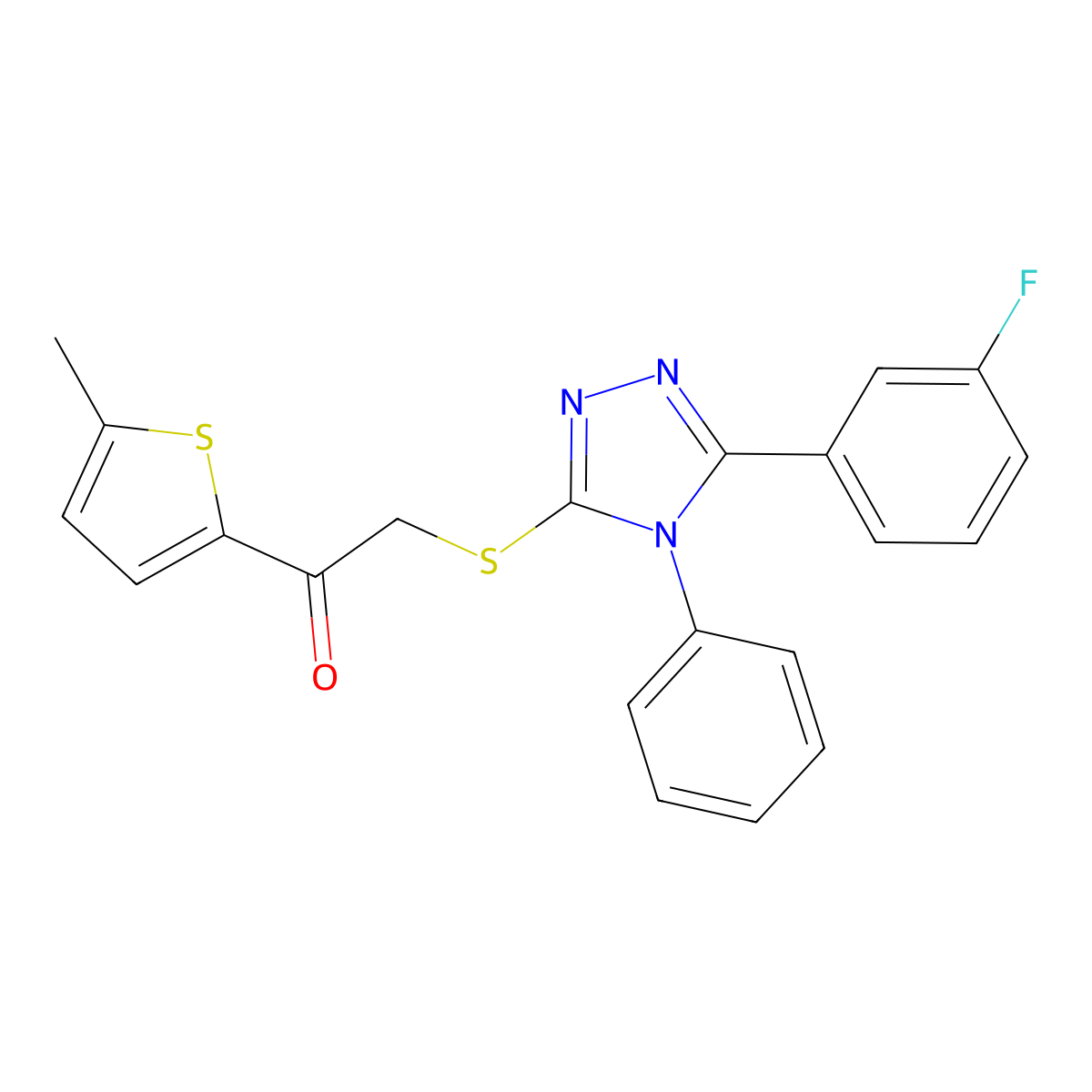 2-[[5-(3-Fluorophenyl)-4-phenyl-1,2,4-triazol-3-yl]sulfanyl]-1-(5-methylthiophen-2-yl)ethanone molecular structure, CAS 345991-20-0
