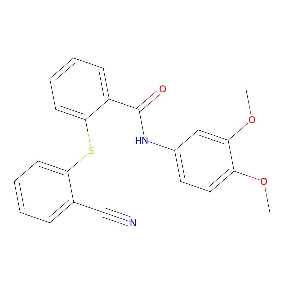 2-(2-cyanophenyl)sulfanyl-N-(3,4-dimethoxyphenyl)benzamide molecular structure, CAS 345991-45-9