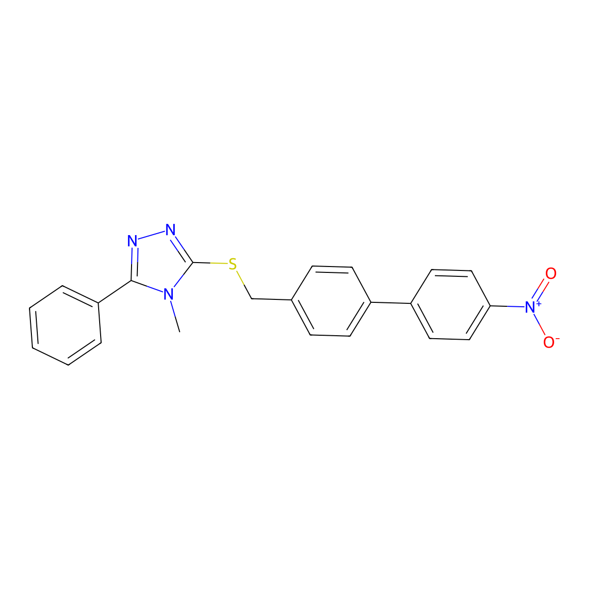 4-Methyl-3-[[4-(4-nitrophenyl)phenyl]methylsulfanyl]-5-phenyl-1,2,4-triazole molecular structure, CAS 345991-72-2
