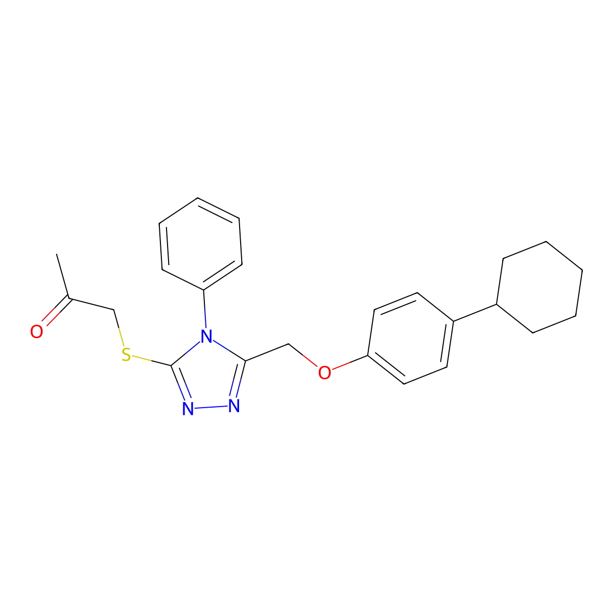 1-[[5-[(4-Cyclohexylphenoxy)methyl]-4-phenyl-1,2,4-triazol-3-yl]sulfanyl]propan-2-one molecular structure, CAS 345991-76-6