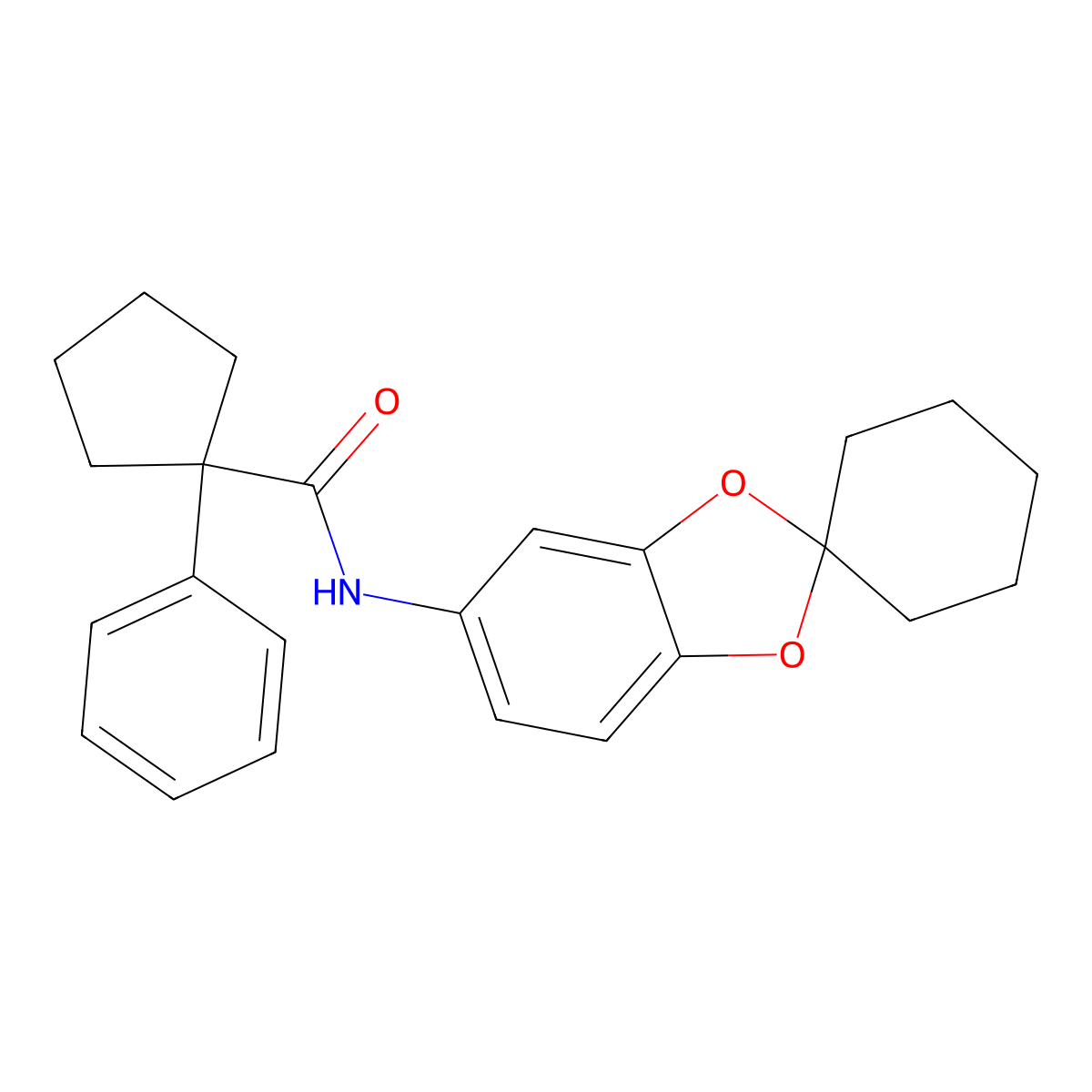 1-phenyl-N-spiro[1,3-benzodioxole-2,1'-cyclohexane]-5-ylcyclopentane-1-carboxamide molecular structure, CAS 345992-38-3