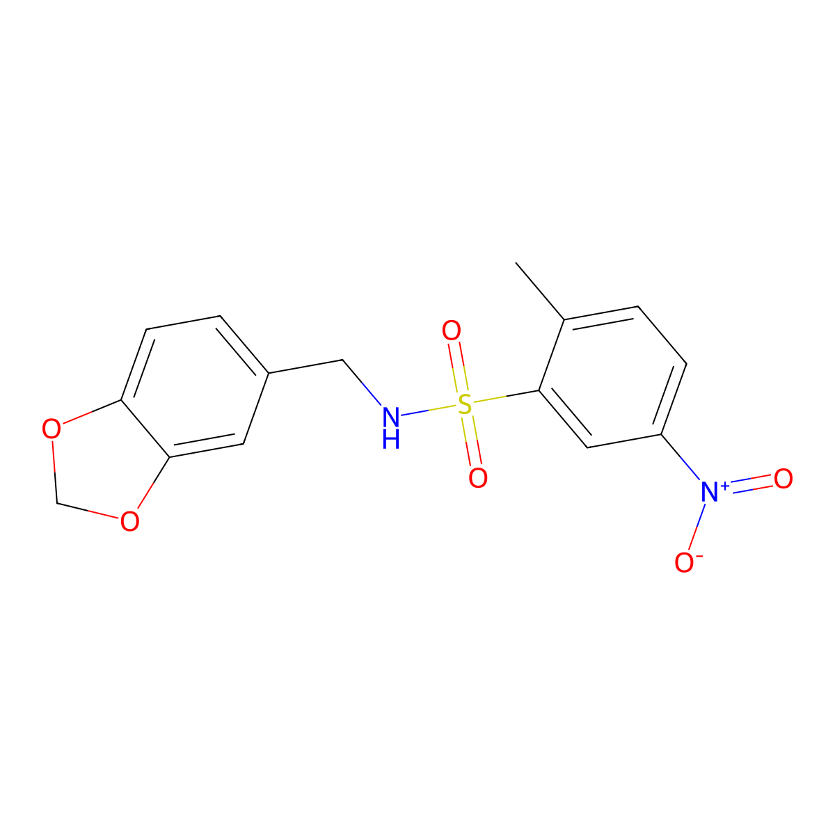 N-(1,3-Benzodioxol-5-ylmethyl)-2-methyl-5-nitrobenzenesulfonamide molecular structure, CAS 345992-55-4