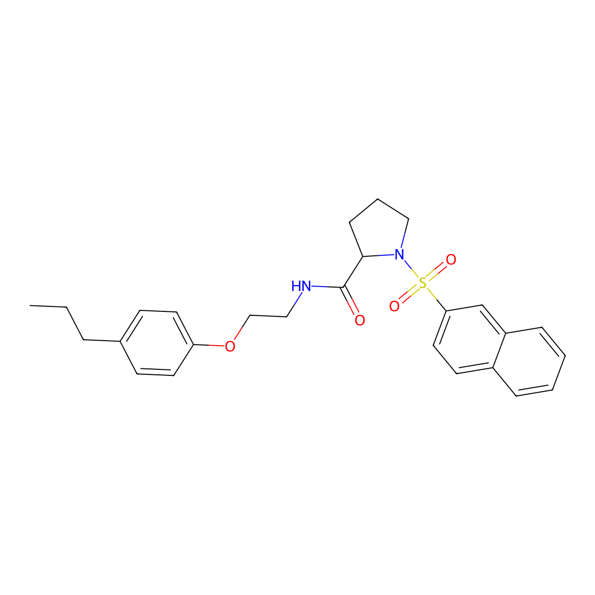 1-naphthalen-2-ylsulfonyl-N-[2-(4-propylphenoxy)ethyl]pyrrolidine-2-carboxamide molecular structure, CAS 345992-86-1
