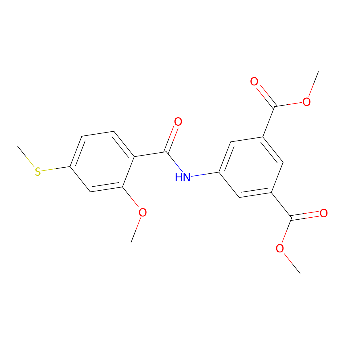 Benzene-1,3-dicarboxylic acid, 5-(2-methoxy-4-methylthiobenzoylamino)-, dimethyl ester molecular structure, CAS 345993-17-1