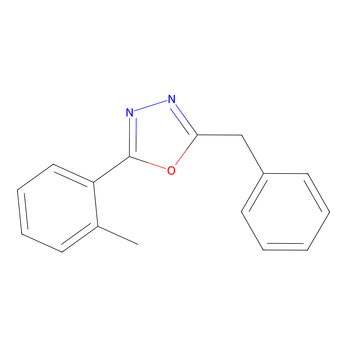2-Benzyl-5-(2-methylphenyl)-1,3,4-oxadiazole molecular structure, CAS 345994-69-6