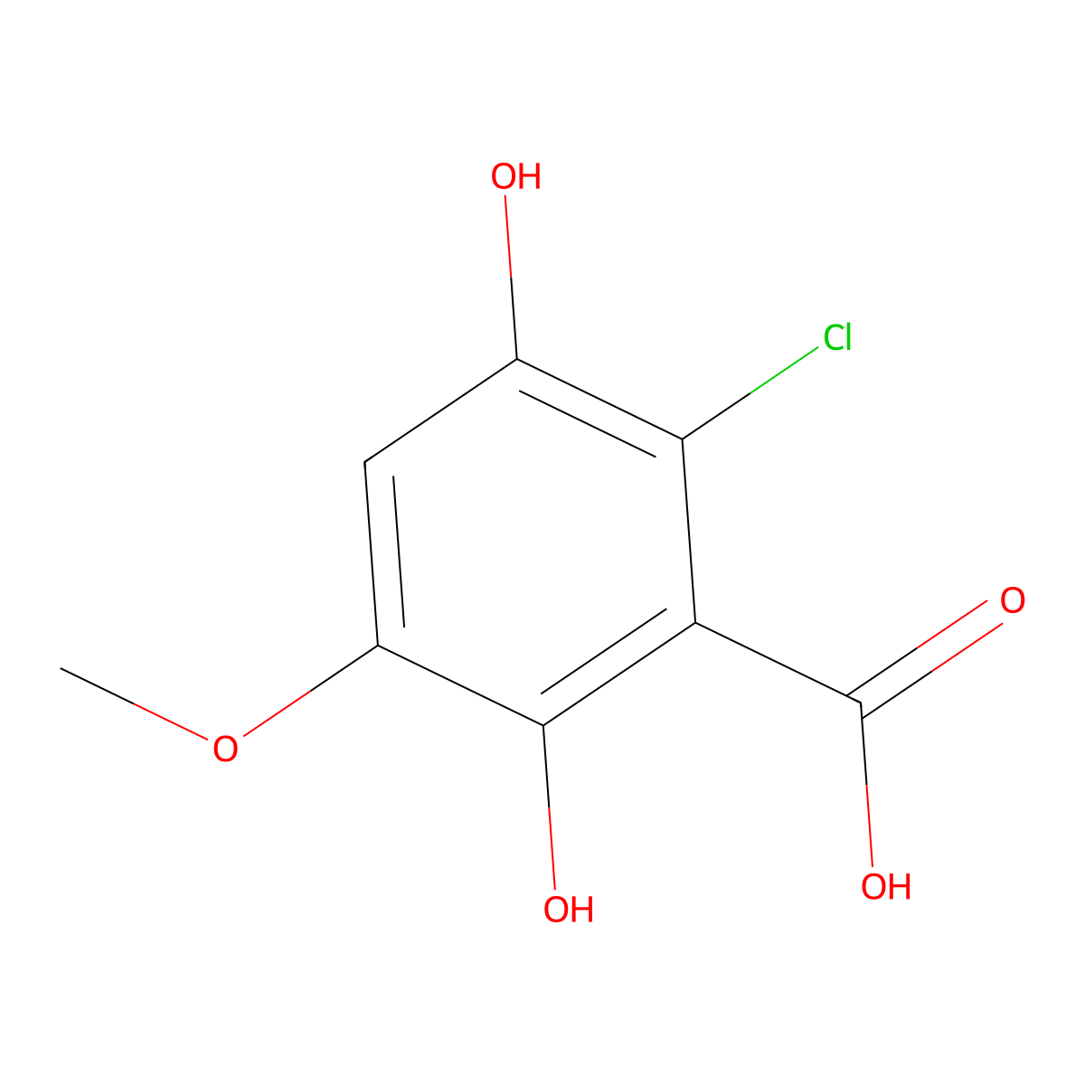 2-Chloro-3,6-dihydroxy-5-methoxybenzoic acid molecular structure, CAS 34603-06-0