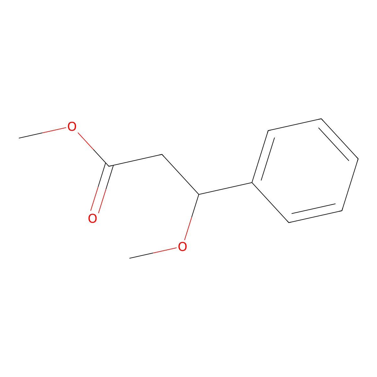 Methyl 3-methoxy-3-phenylpropanoate molecular structure, CAS 3461-35-6