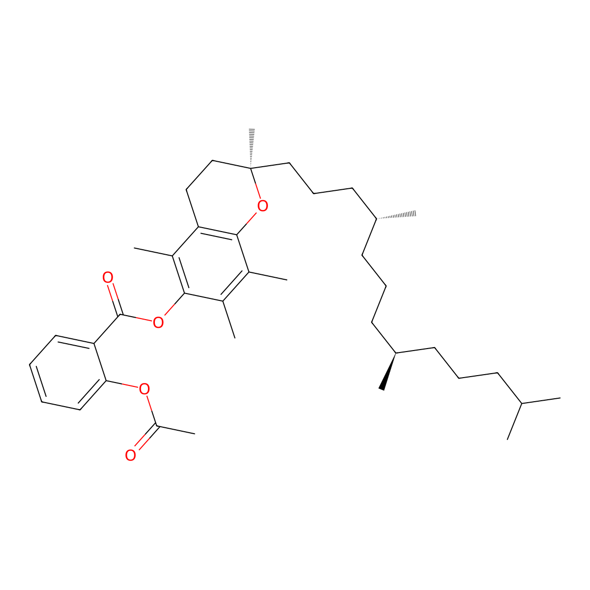 (2R-(2R*(4R*,8R*)))-3,4-Dihydro-2,5,7,8-tetramethyl-2-(4,8,12-trimethyltridecyl)-2H-1-benzopyran-6-yl 2-acetoxybenzoate molecular structure, CAS 34617-32-8
