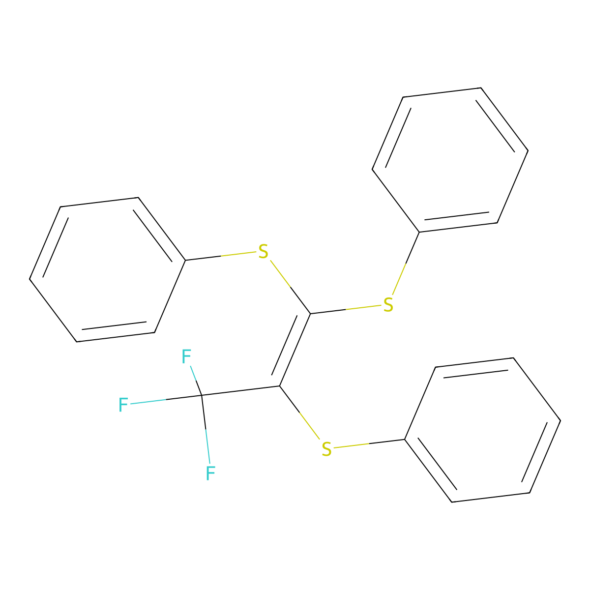 1-Propene, 3,3,3-Trifluoro-1,1,2-tris(phenylthio)- molecular structure, CAS 34633-56-2