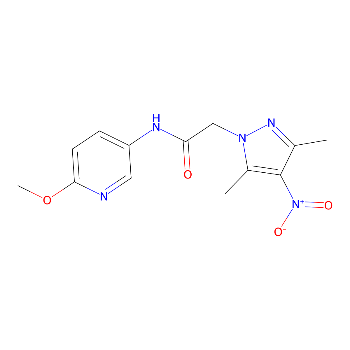 2-(3,5-dimethyl-4-nitropyrazol-1-yl)-N-(6-methoxypyridin-3-yl)acetamide molecular structure, CAS 346405-51-4