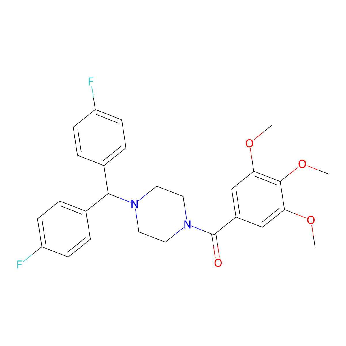 {4-[Bis(4-fluorophenyl)methyl]piperazino}(3,4,5-trimethoxyphenyl)methanone molecular structure, CAS 346409-01-6