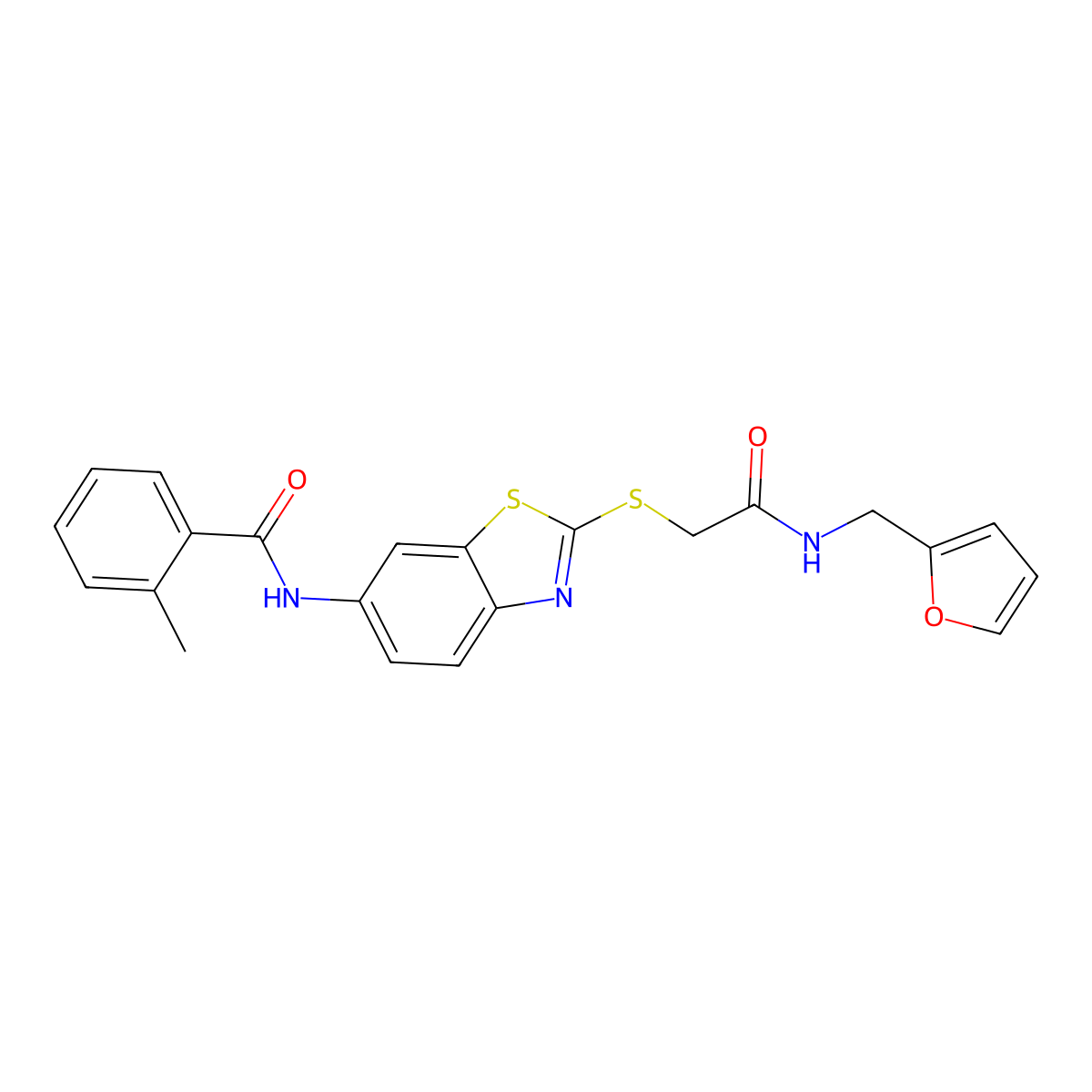 N-[2-[2-(furan-2-ylmethylamino)-2-oxoethyl]sulfanyl-1,3-benzothiazol-6-yl]-2-methylbenzamide molecular structure, CAS 346409-69-6