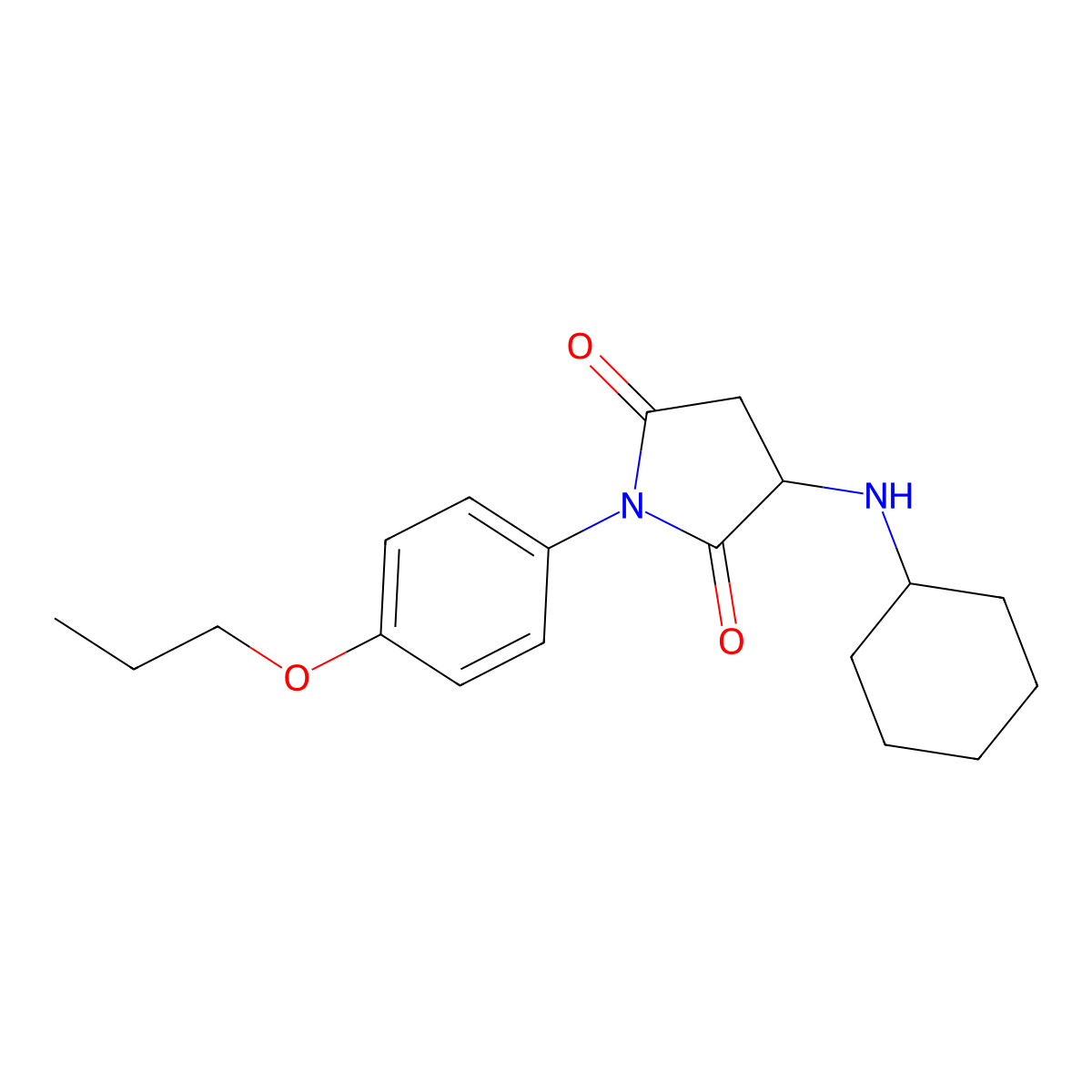 3-(Cyclohexylamino)-1-(4-propoxyphenyl)pyrrolidine-2,5-dione molecular structure, CAS 346419-20-3