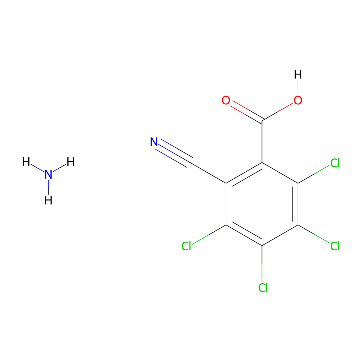 Benzoic acid, 2,3,4,5-tetrachloro-6-cyano-, ammonium salt molecular structure, CAS 34643-39-5