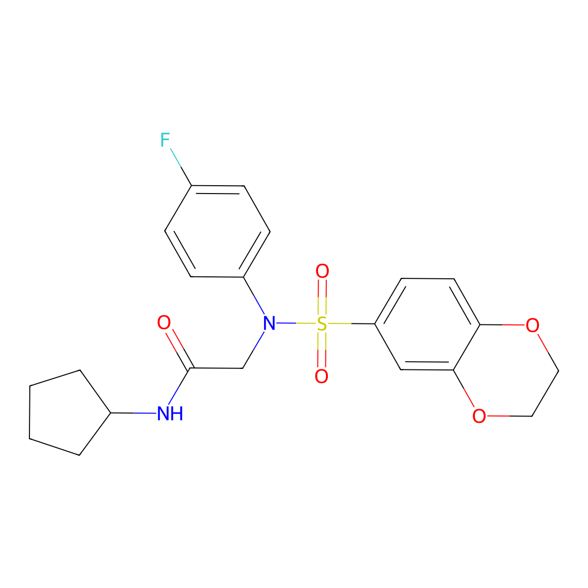 N-cyclopentyl-2-[N-(2,3-dihydro-1,4-benzodioxin-6-ylsulfonyl)-4-fluoroanilino]acetamide molecular structure, CAS 346430-95-3