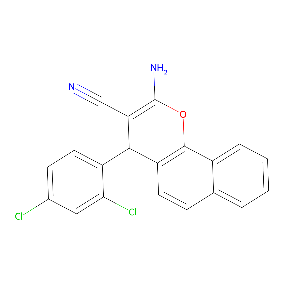 2-amino-4-(2,4-dichlorophenyl)-4H-benzo[h]chromene-3-carbonitrile molecular structure, CAS 346436-68-8