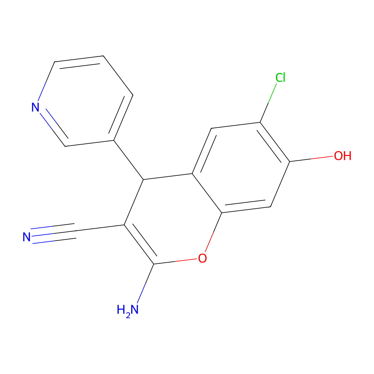 2-Amino-6-chloro-7-hydroxy-4-(3-pyridinyl)-4H-1-benzopyran-3-carbonitrile molecular structure, CAS 346436-69-9