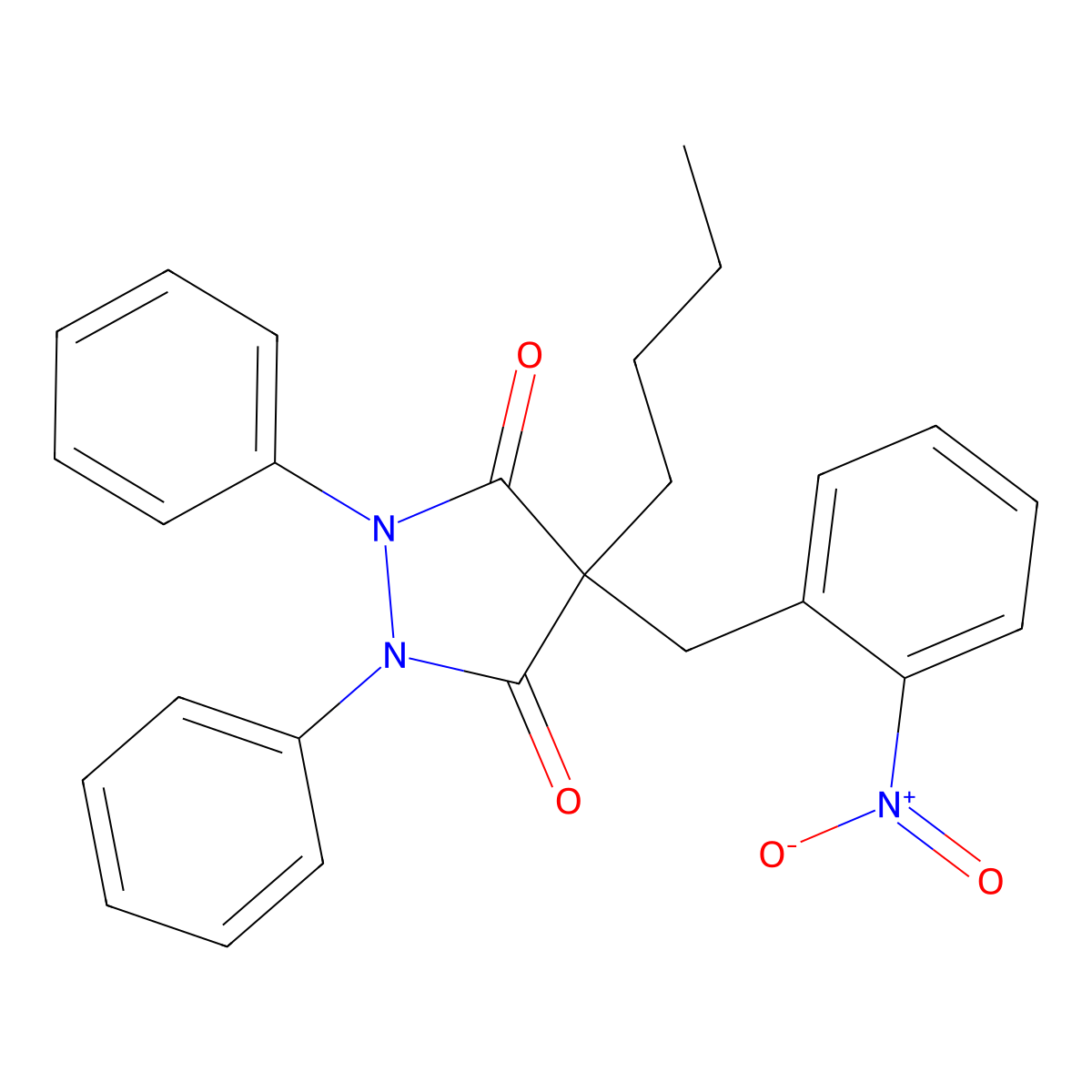 4-Butyl-4-(2-nitrobenzyl)-1,2-diphenylpyrazolidine-3,5-dione molecular structure, CAS 346446-29-5