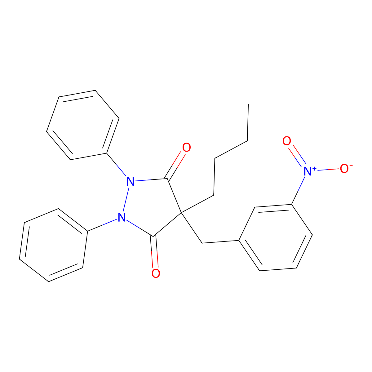 4-Butyl-4-(3-nitrobenzyl)-1,2-diphenyl-3,5-pyrazolidinedione molecular structure, CAS 346446-30-8