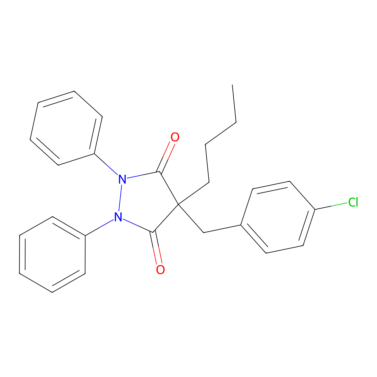4-Butyl-4-(4-chlorobenzyl)-1,2-diphenylpyrazolidine-3,5-dione molecular structure, CAS 346446-33-1
