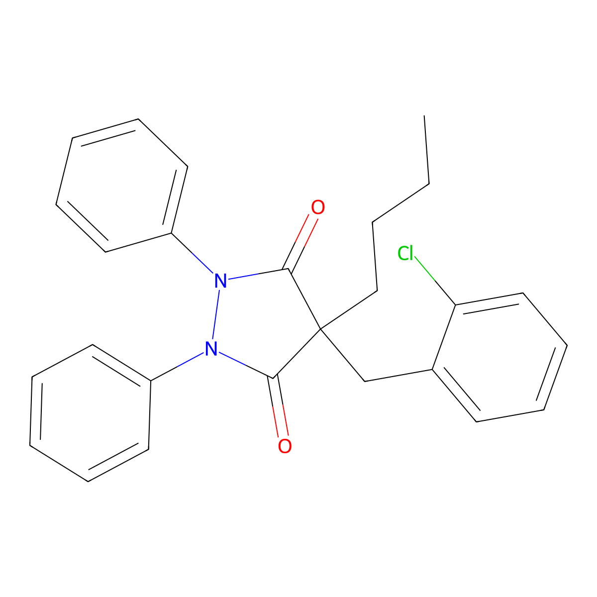 4-Butyl-4-(2-chlorobenzyl)-1,2-diphenylpyrazolidine-3,5-dione molecular structure, CAS 346446-34-2