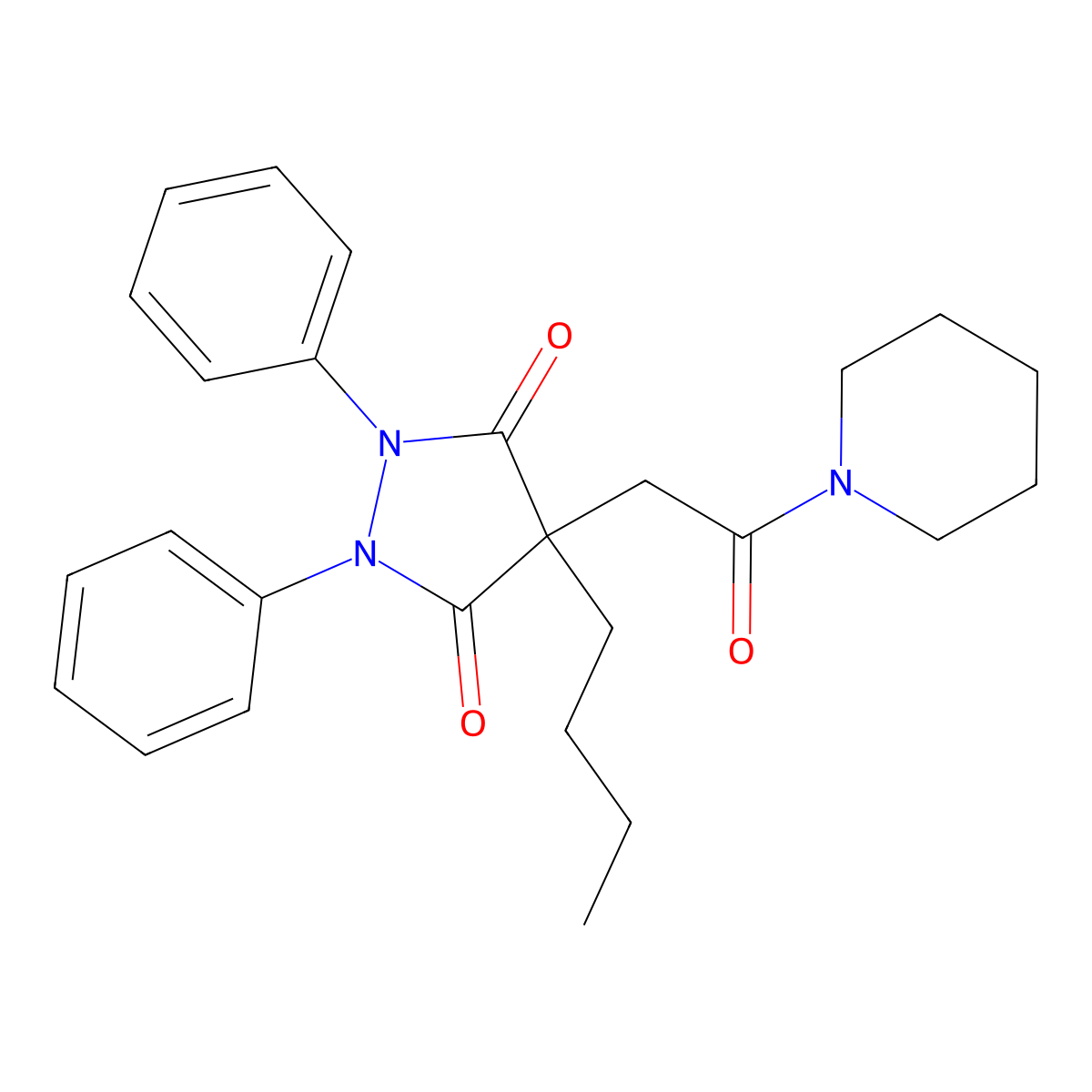 4-Butyl-4-(2-oxo-2-piperidin-1-ylethyl)-1,2-diphenylpyrazolidine-3,5-dione molecular structure, CAS 346446-44-4