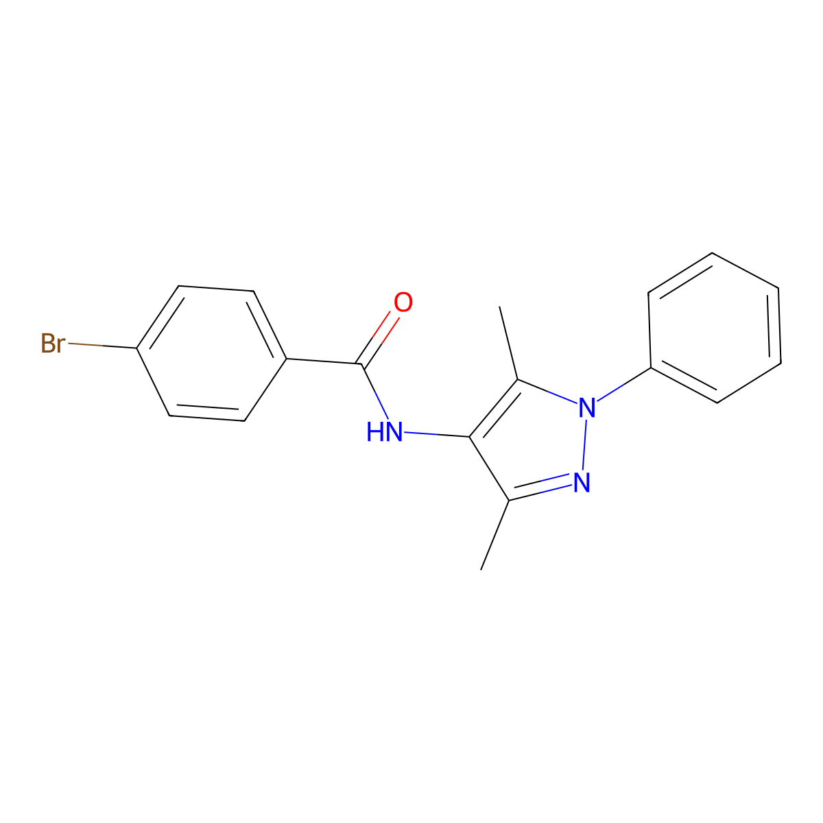 4-bromo-N-(3,5-dimethyl-1-phenylpyrazol-4-yl)benzamide molecular structure, CAS 346447-55-0