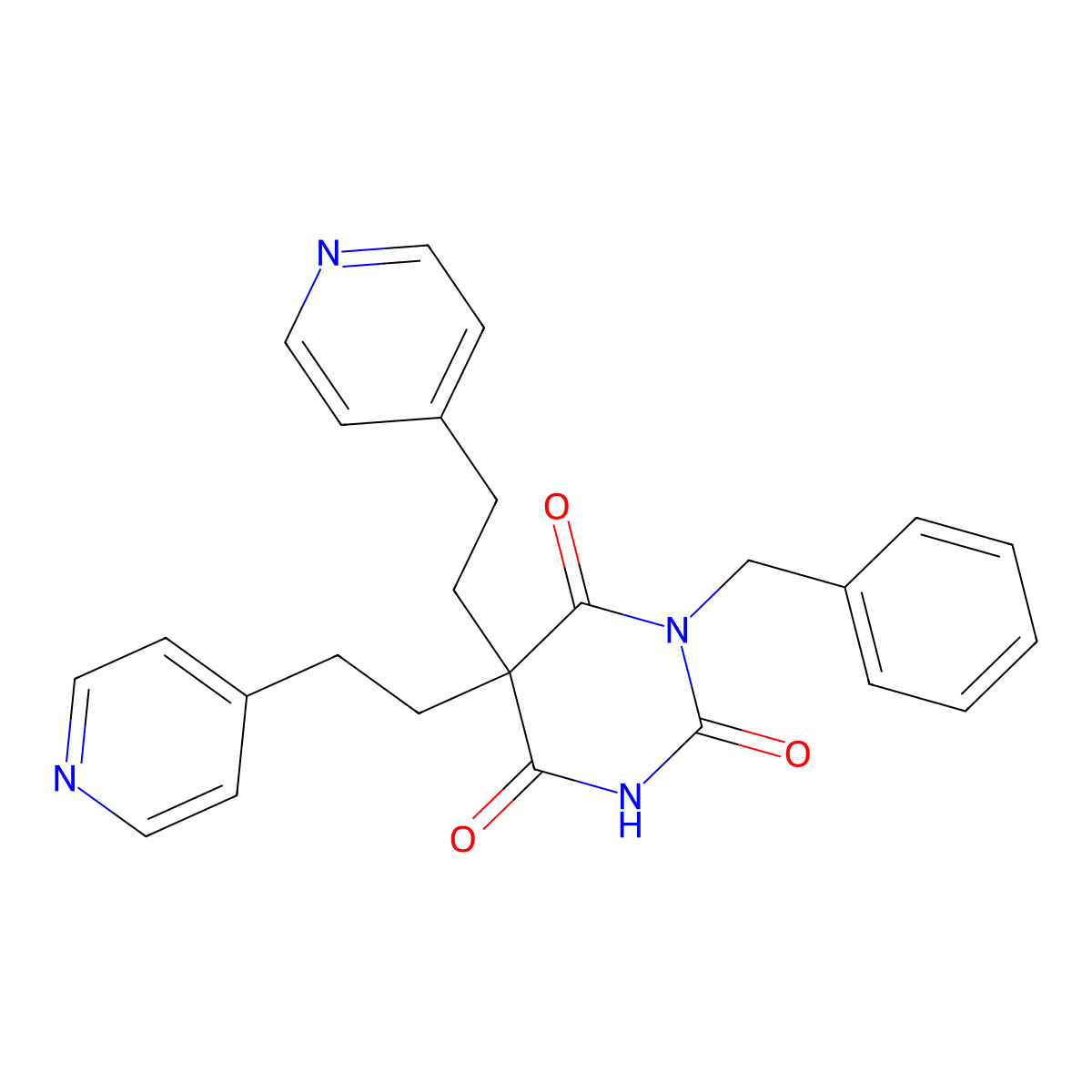 1-Benzyl-5,5-bis(2-pyridin-4-ylethyl)-1,3-diazinane-2,4,6-trione molecular structure, CAS 346449-67-0