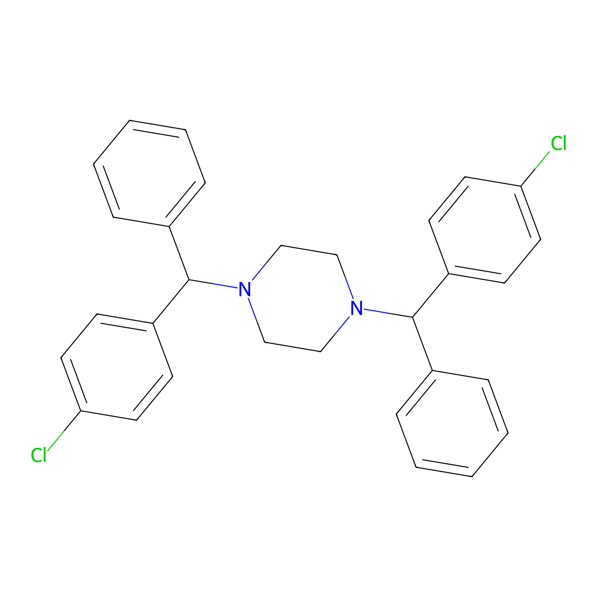 1,4-Bis[(4-chlorophenyl)phenylmethyl]piperazine molecular structure, CAS 346451-15-8