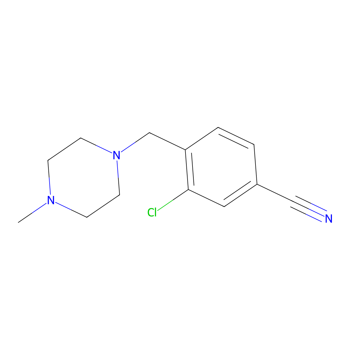 3-Chloro-4-((4-methylpiperazin-1-yl)methyl)benzonitrile molecular structure, CAS 346451-20-5