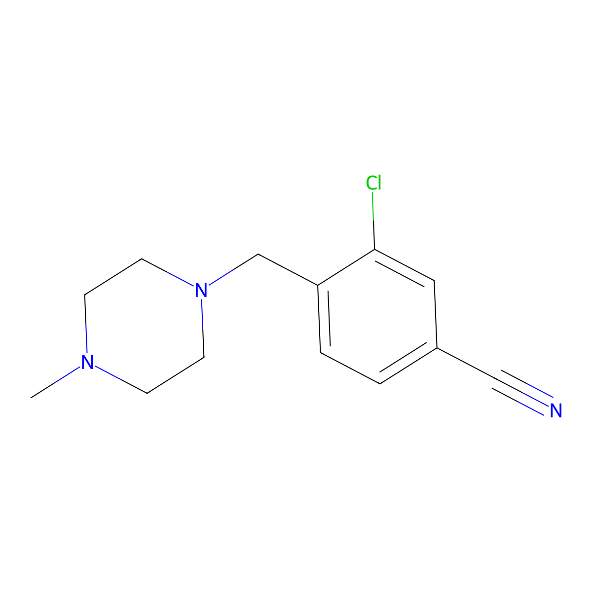 3-Chloro-4-((4-methylpiperazin-1-yl)methyl)benzonitrile molecular structure, CAS 346451-20-5