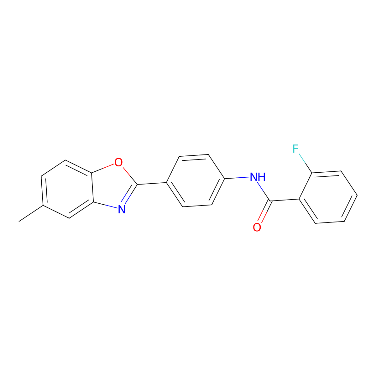 2-fluoro-N-[4-(5-methyl-1,3-benzoxazol-2-yl)phenyl]benzamide molecular structure, CAS 346454-40-8