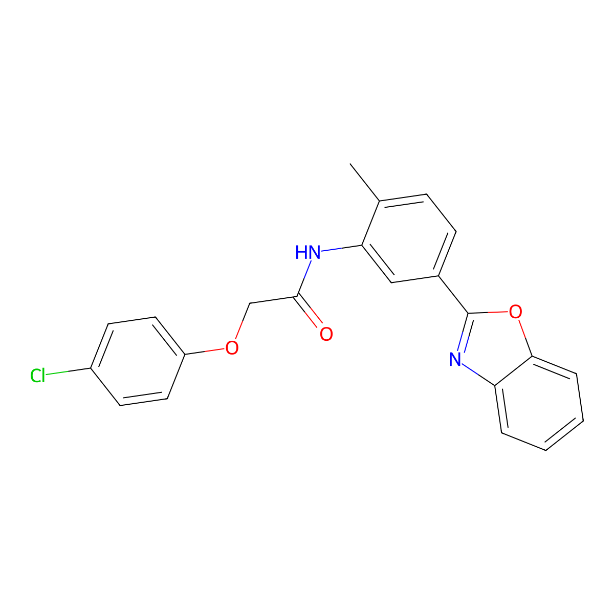 N-[5-(1,3-benzoxazol-2-yl)-2-methylphenyl]-2-(4-chlorophenoxy)acetamide molecular structure, CAS 346454-66-8