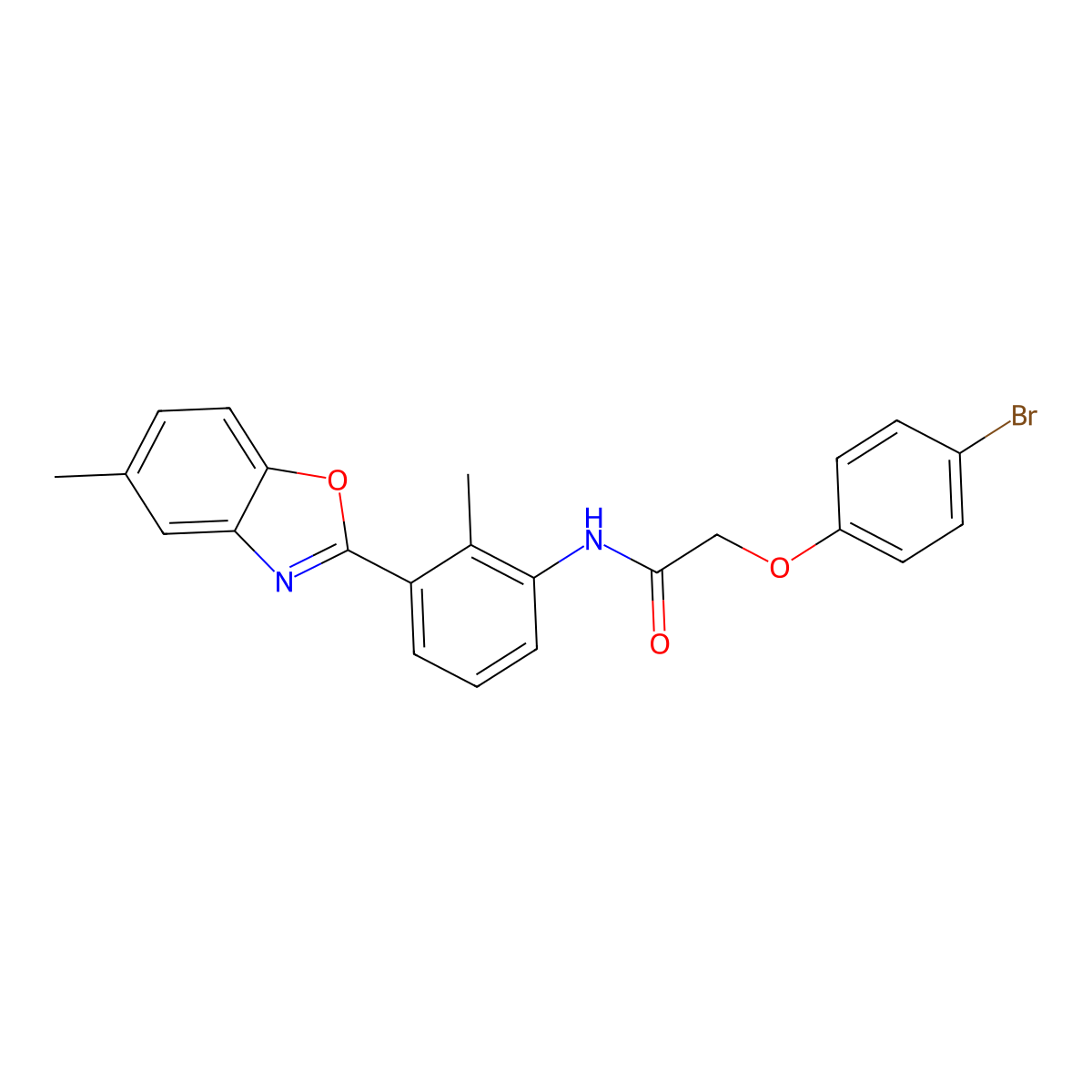 2-(4-bromophenoxy)-N-[2-methyl-3-(5-methyl-1,3-benzoxazol-2-yl)phenyl]acetamide molecular structure, CAS 346454-69-1