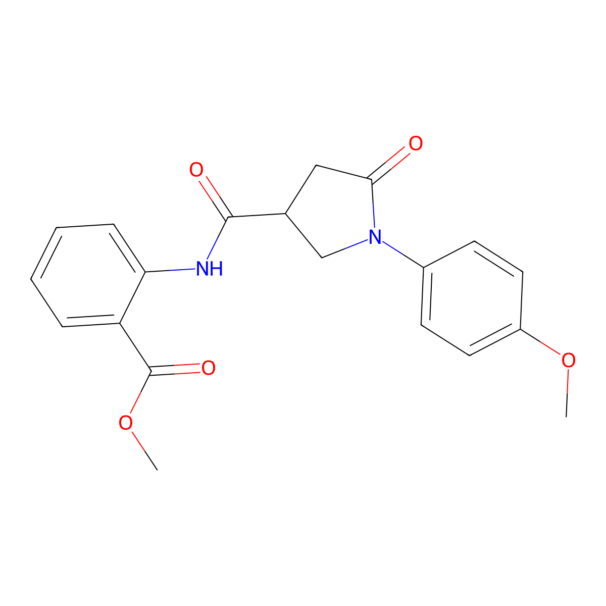 Methyl 2-({[1-(4-methoxyphenyl)-5-oxopyrrolidin-3-yl]carbonyl}amino)benzoate molecular structure, CAS 346456-85-7