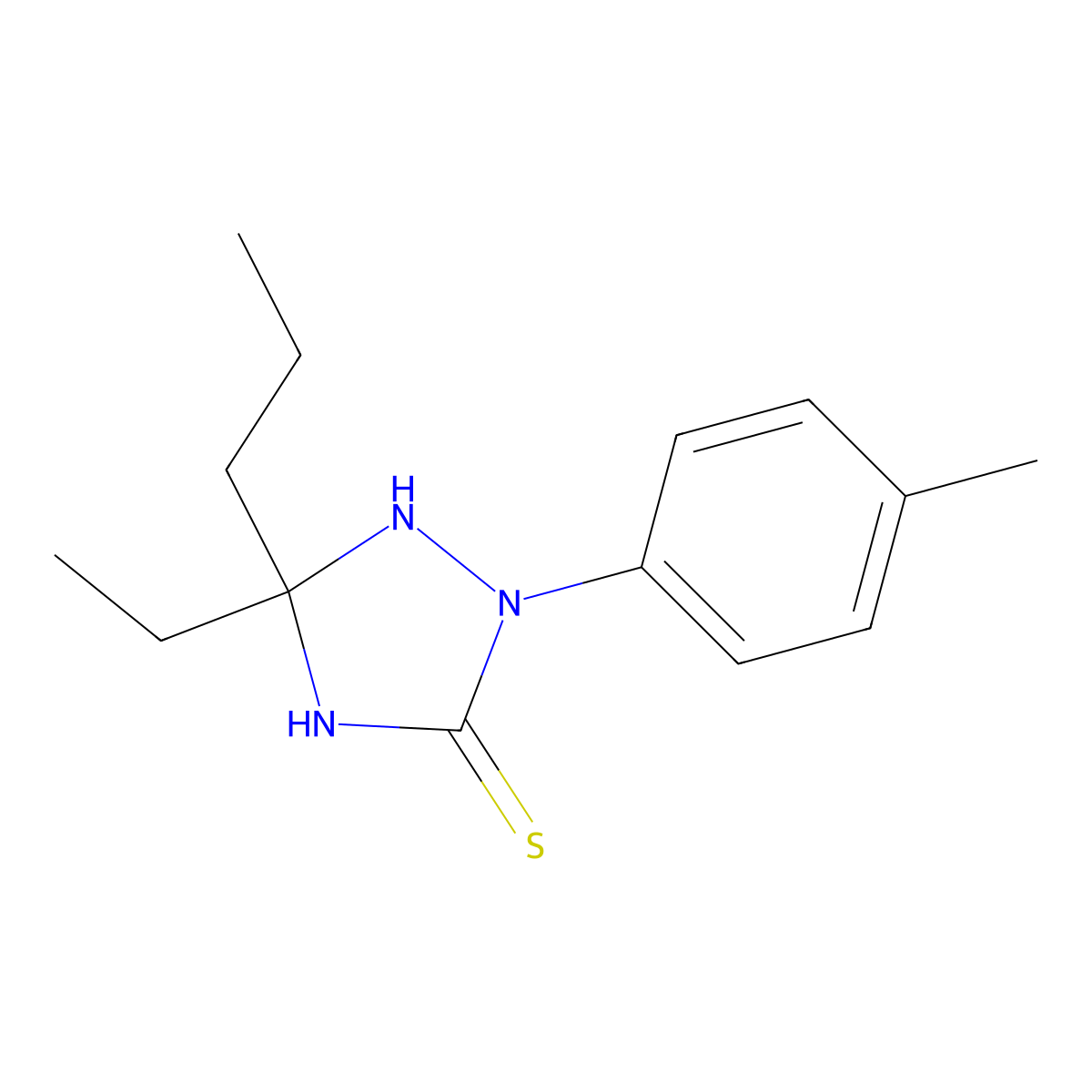 5-Ethyl-2-(4-methylphenyl)-5-propyl-1,2,4-triazolidine-3-thione molecular structure, CAS 346457-10-1