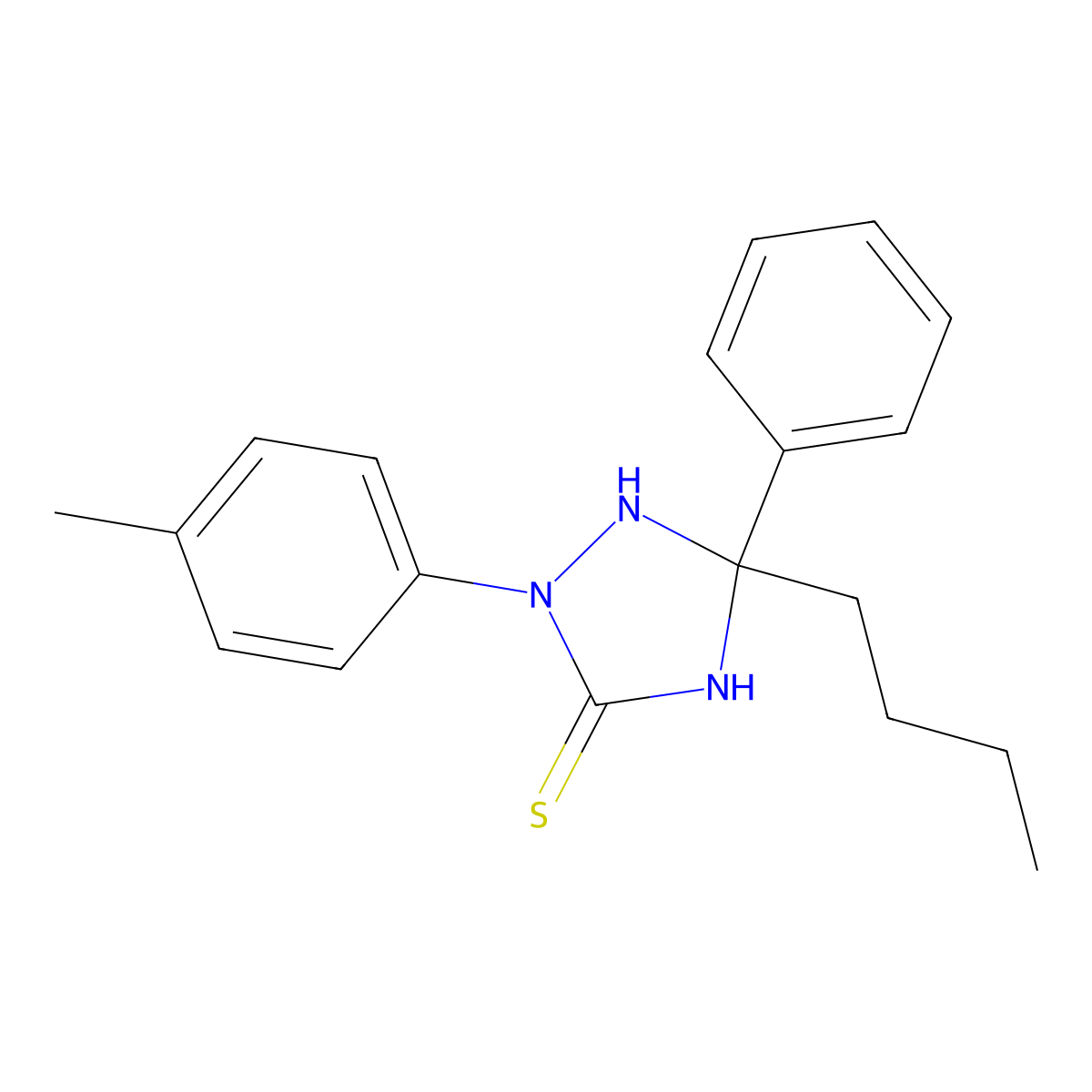 5-Butyl-2-(4-methylphenyl)-5-phenyl-1,2,4-triazolidine-3-thione molecular structure, CAS 346459-05-0
