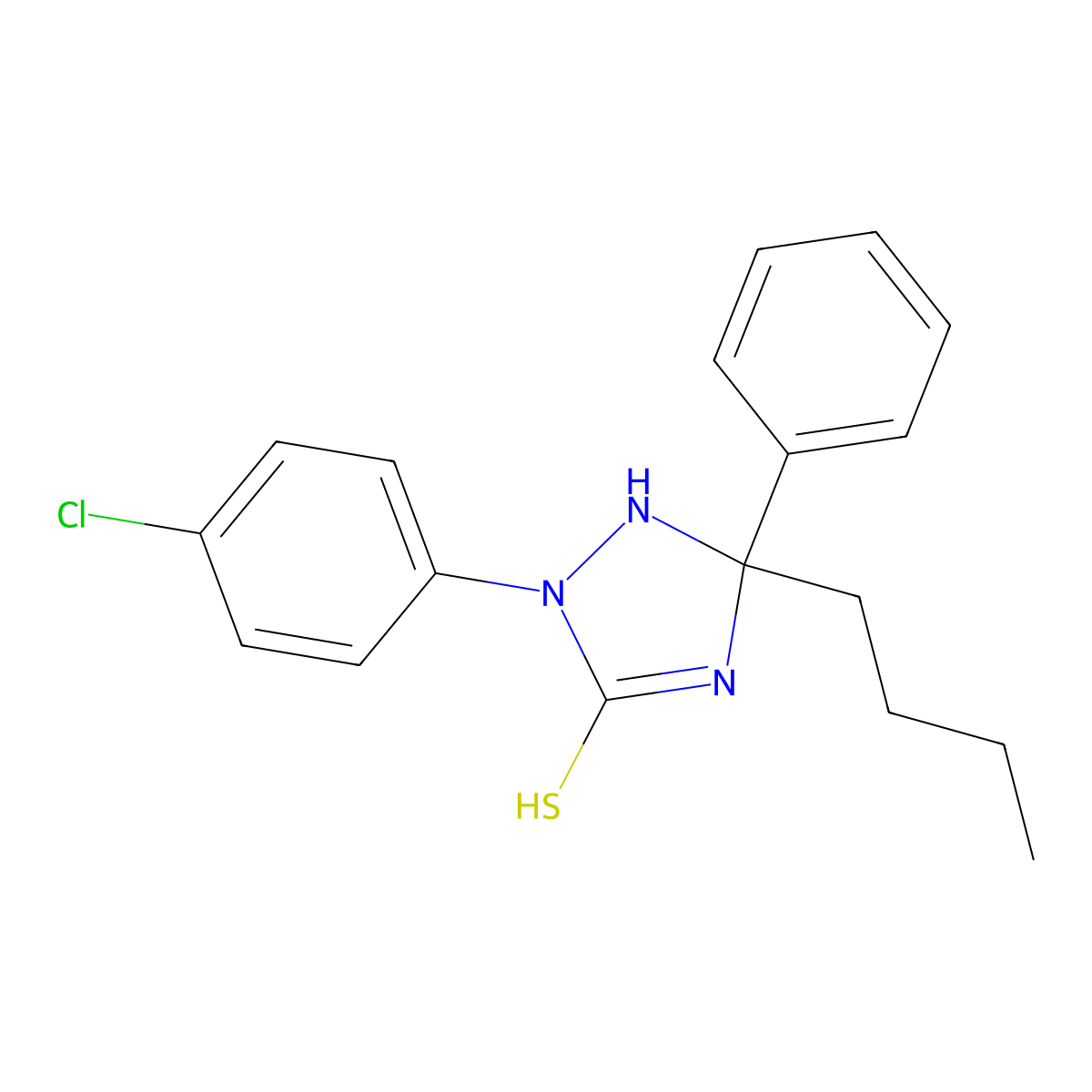 5-Butyl-2-(4-chlorophenyl)-5-phenyl-1,2,4-triazolidine-3-thione molecular structure, CAS 346459-09-4