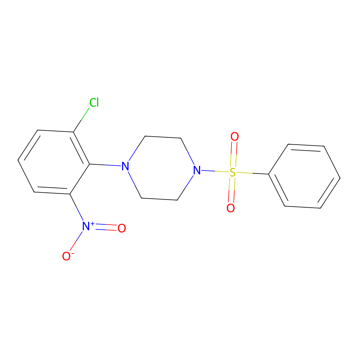 1-(Benzenesulfonyl)-4-(2-chloro-6-nitrophenyl)piperazine molecular structure, CAS 346459-19-6