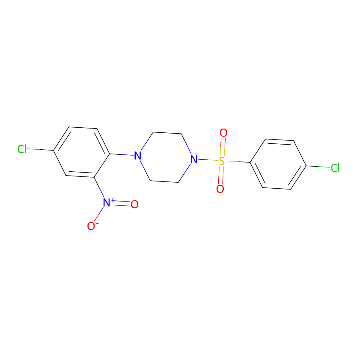 1-(4-Chloro-2-nitrophenyl)-4-(4-chlorophenyl)sulfonylpiperazine molecular structure, CAS 346459-20-9