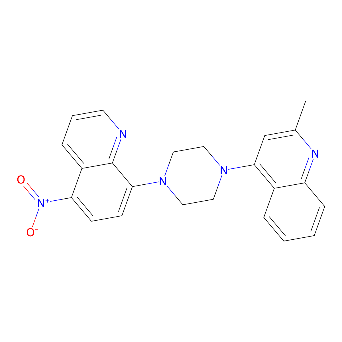 2-Methyl-4-[4-(5-nitroquinolin-8-yl)piperazin-1-yl]quinoline molecular structure, CAS 346459-21-0