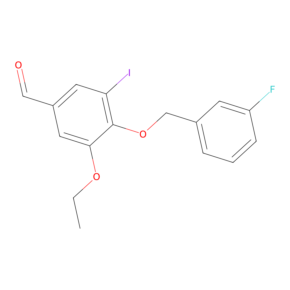 3-Ethoxy-4-[(3-fluorophenyl)methoxy]-5-iodobenzaldehyde molecular structure, CAS 346459-48-1