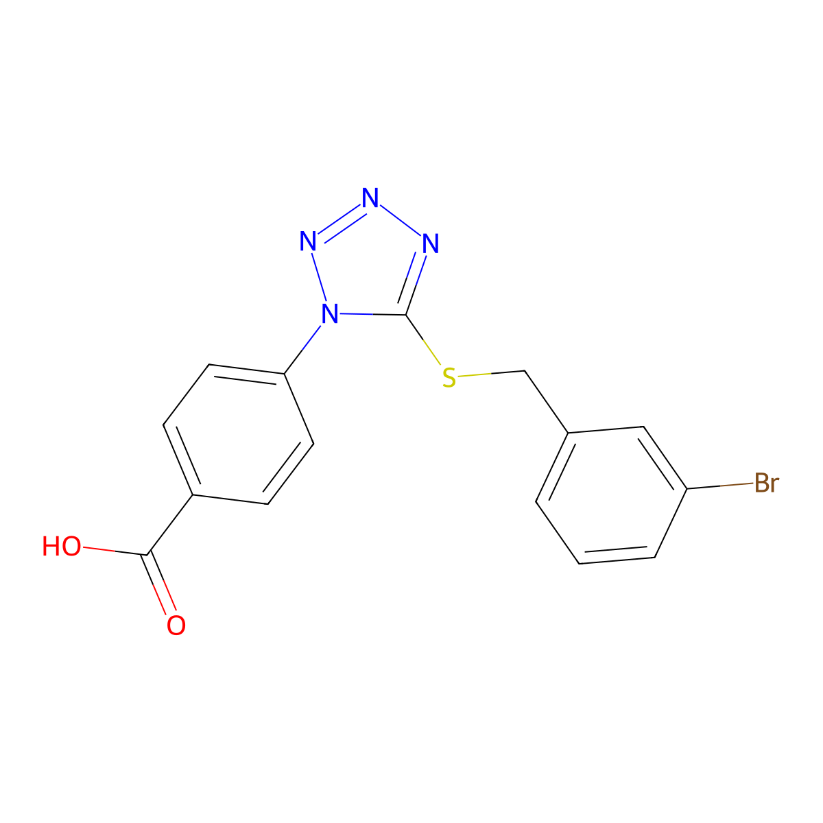 4-[5-[(3-bromophenyl)methylsulfanyl]tetrazol-1-yl]benzoic Acid molecular structure, CAS 346464-80-0